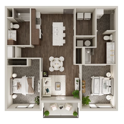 Floor plan for 2 beds, 2 baths, 996 sqft